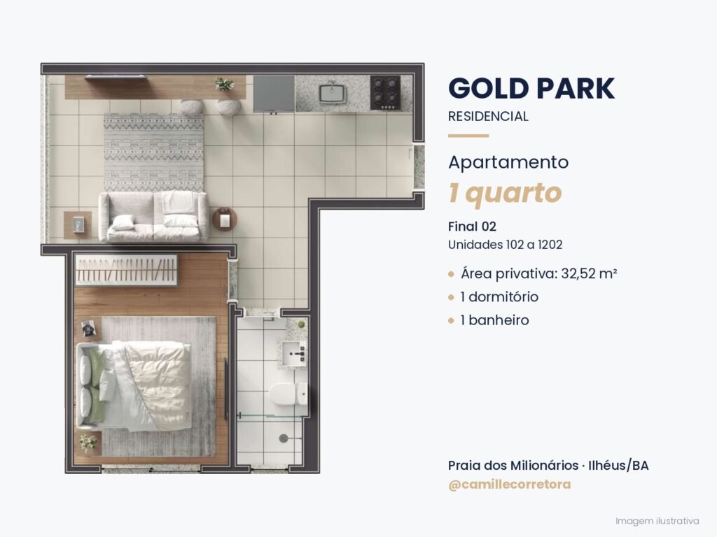 Planta apartamento 1 quarto final 02 Gold Park Praia dos Milionários Ilhéus