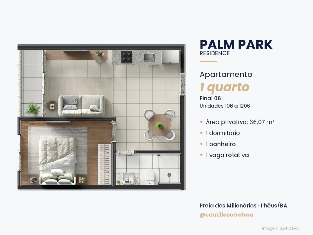 Planta apartamento 1 quarto final 06 Palm Park Praia dos Milionários Ilhéus