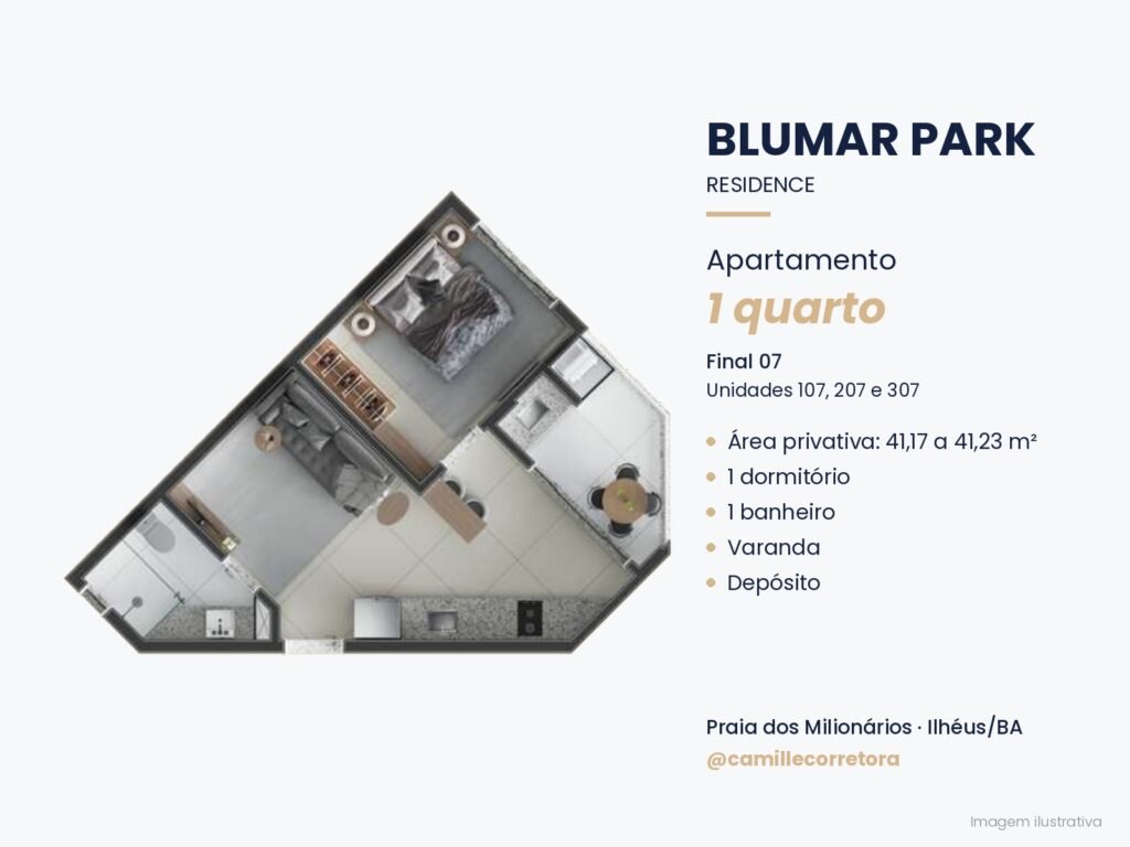 Planta apartamento 1 quarto final 07 Blumar Park Praia dos Milionários Ilhéus