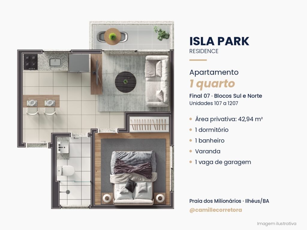 Planta apartamento 1 quarto final 07 Isla Park Praia dos Milionários Ilhéus
