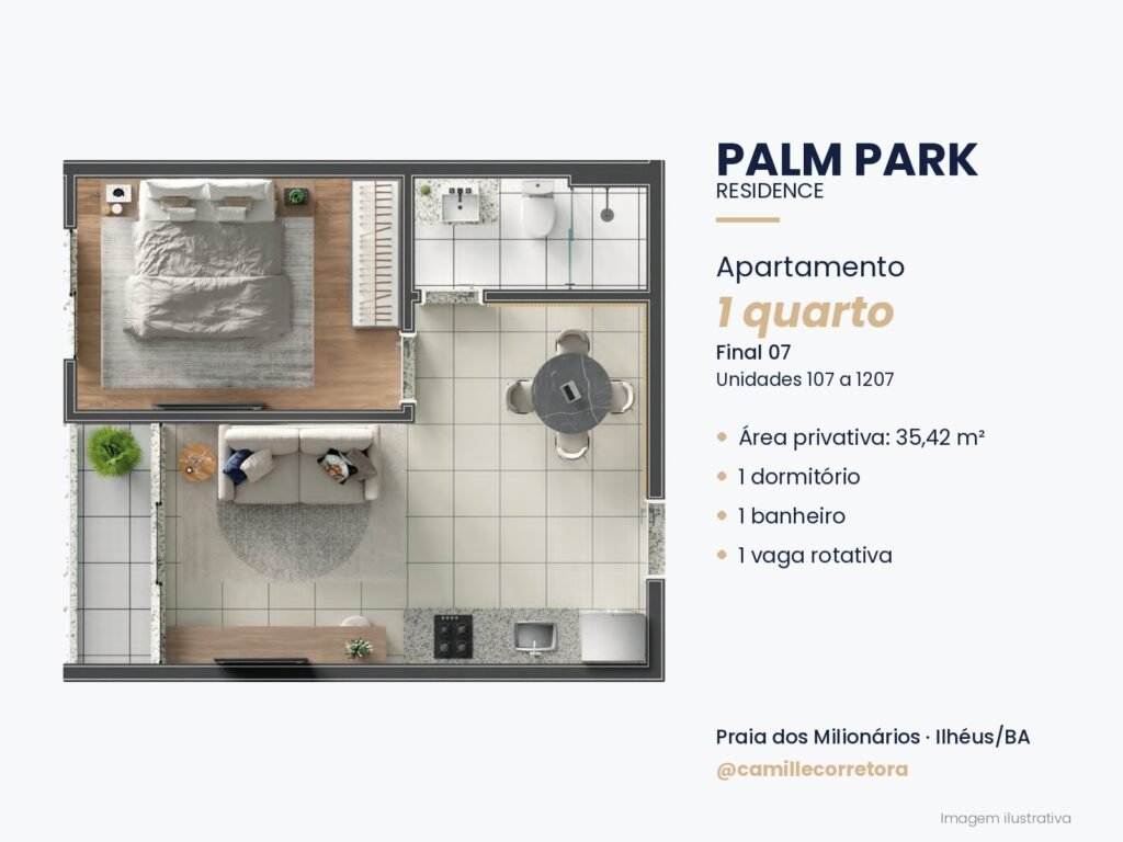 Planta apartamento 1 quarto final 07 Palm Park Praia dos Milionários Ilhéus