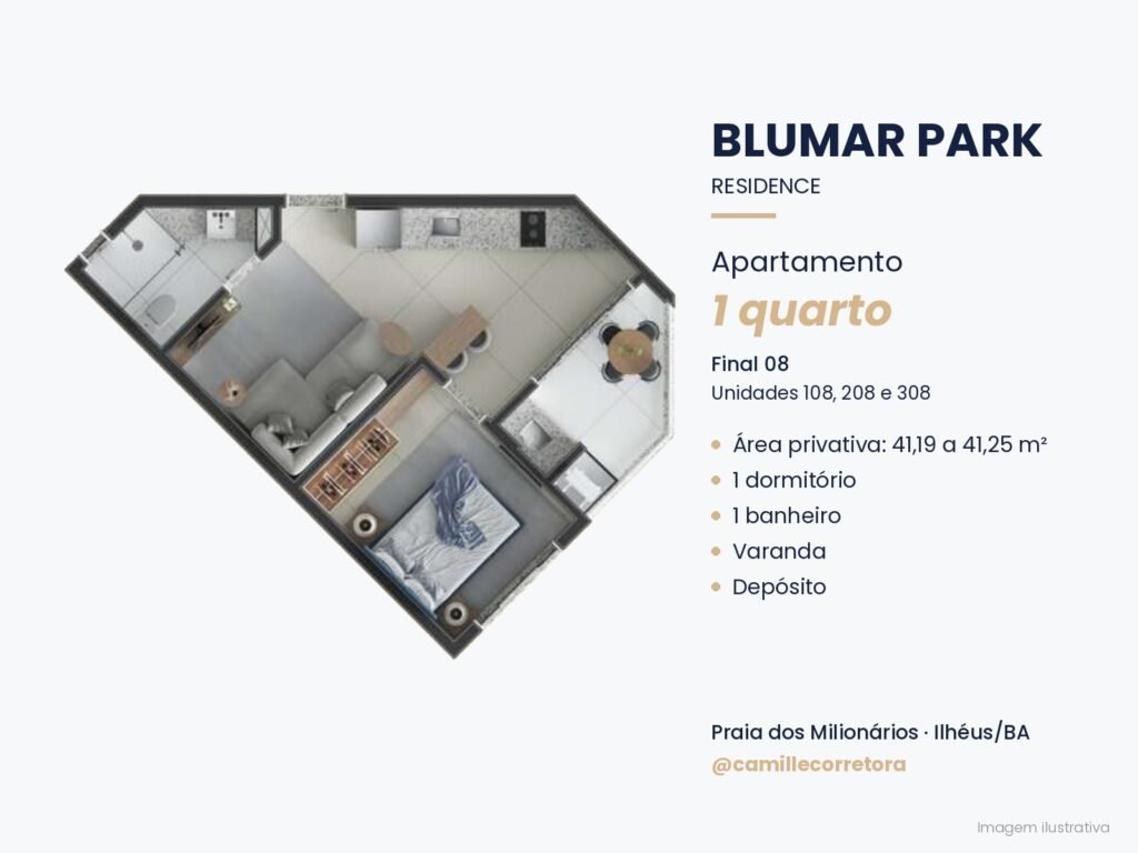Planta apartamento 1 quarto final 08 Blumar Park Praia dos Milionários Ilhéus