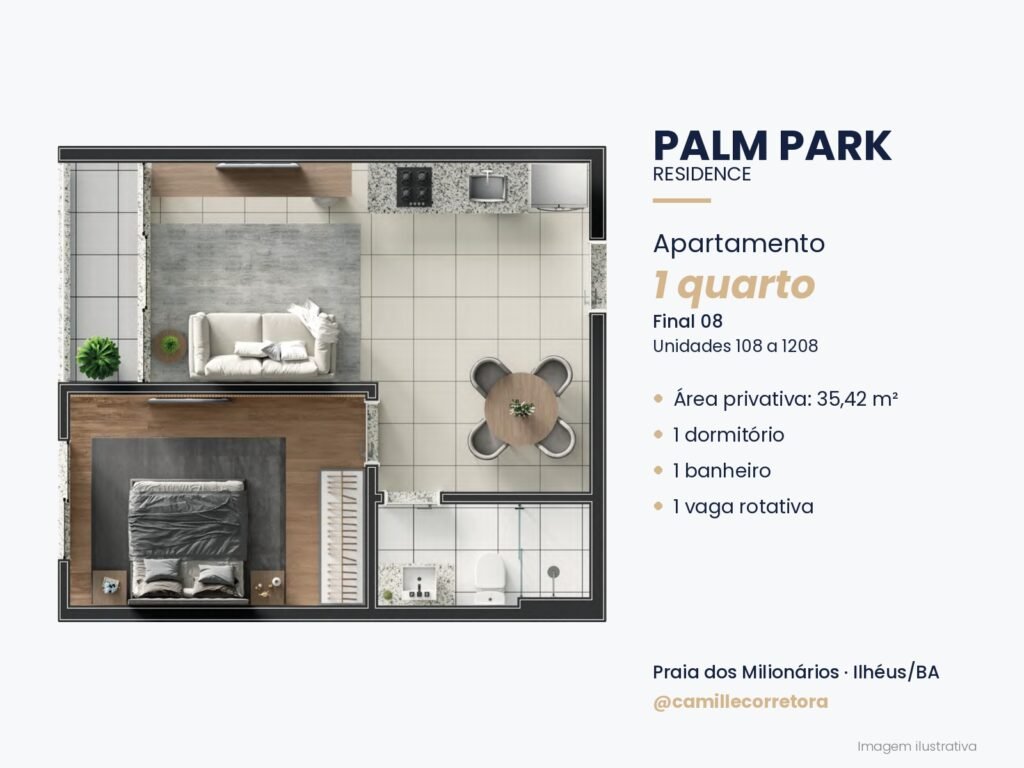 Planta apartamento 1 quarto final 08 Palm Park Praia dos Milionários Ilhéus