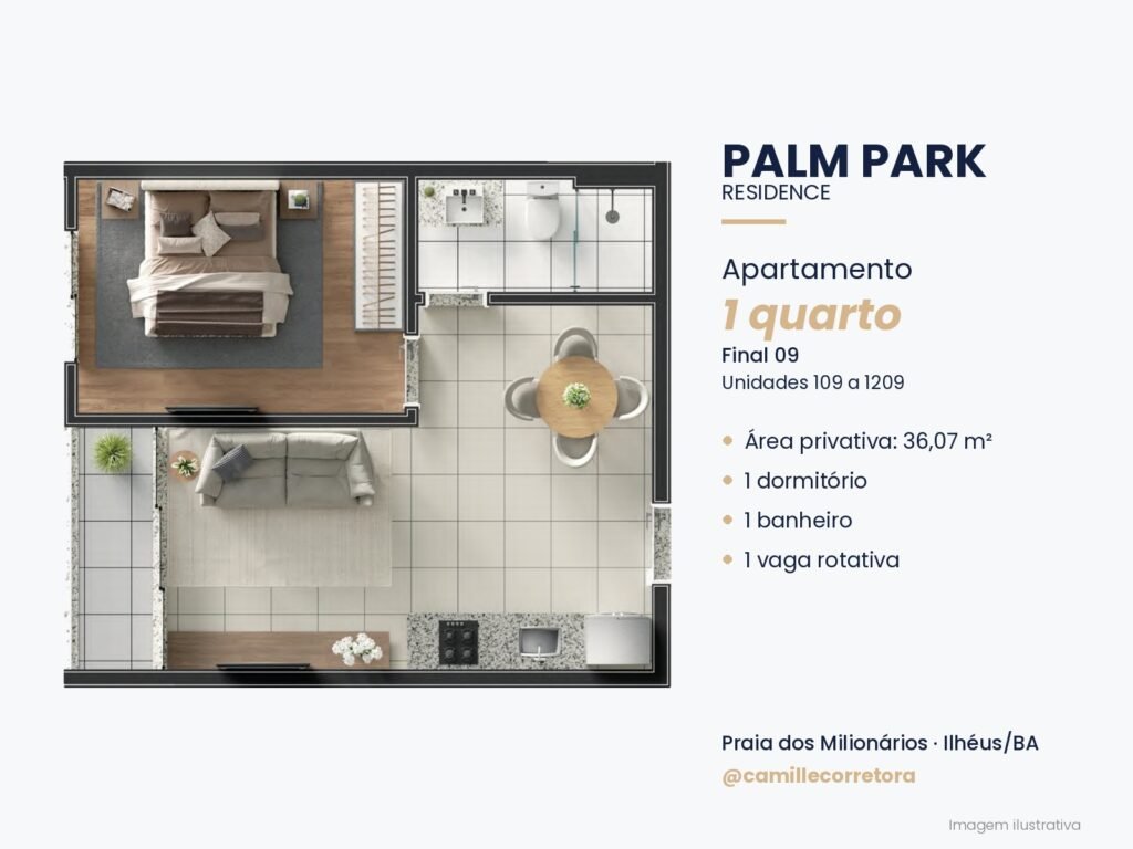 Planta apartamento 1 quarto final 09 Palm Park Praia dos Milionários Ilhéus