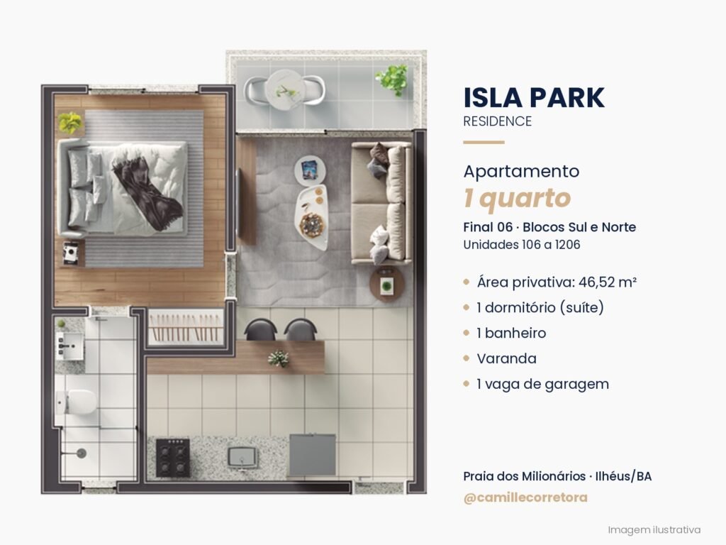 Planta apartamento 1 quarto com suíte final 06 Isla Park Ilhéus