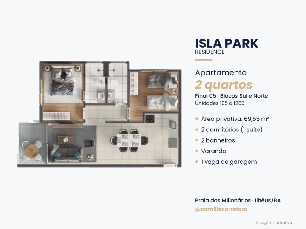 Planta apartamento 2 quartos final 05 Isla Park Praia dos Milionários Ilhéus