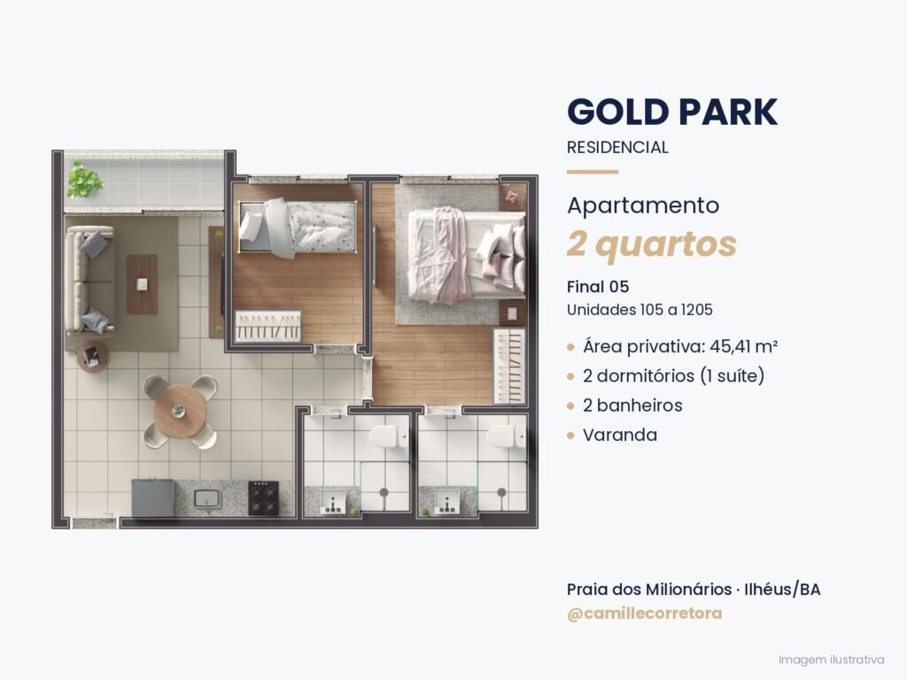 Planta apartamento 2 quartos com suíte final 05 Gold Park Praia dos Milionários Ilhéus