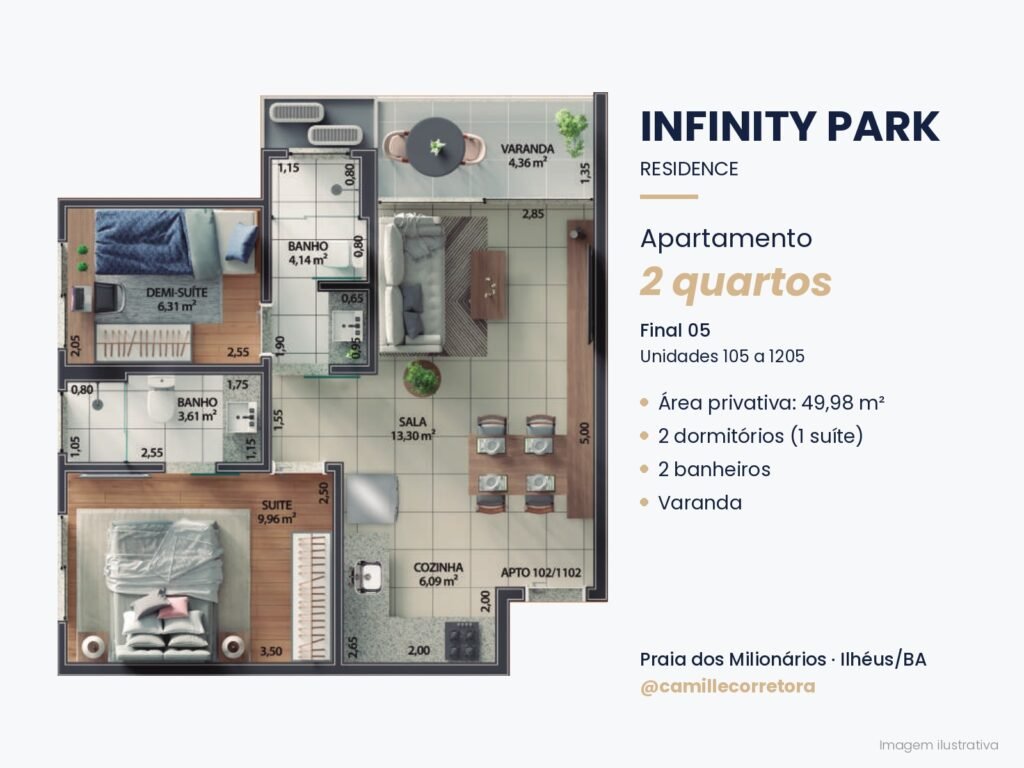 Planta apartamento 2 quartos com suíte final 05 Infinity Park Praia dos Milionários Ilhéus