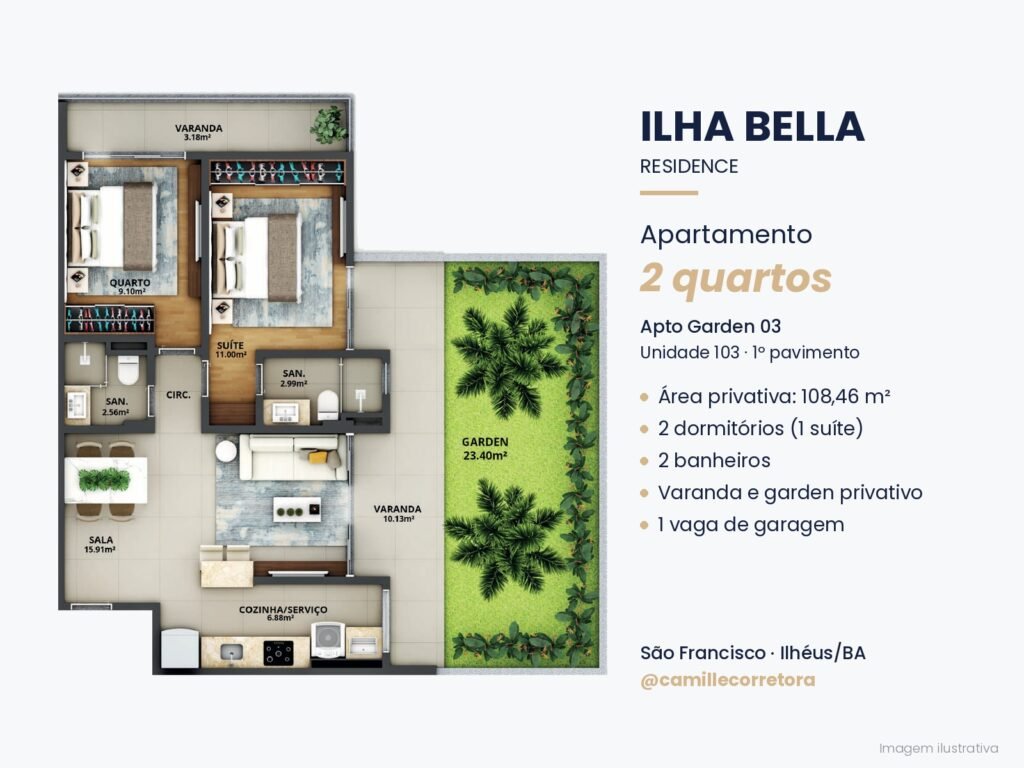 Planta apartamento garden 2 quartos com suíte final 03 Ilha Bella São Francisco Ilhéus