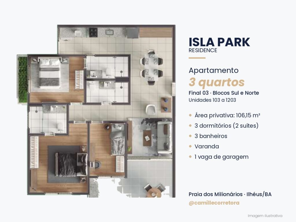 Planta apartamento 3 quartos 2 suítes final 03 Isla Park Ilhéus