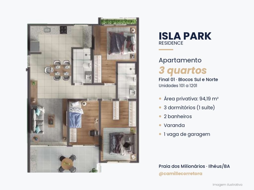 Planta apartamento 3 quartos final 01 Isla Park Praia dos Milionários Ilhéus
