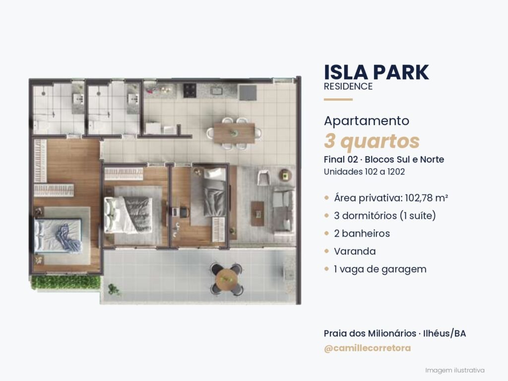 Planta apartamento 3 quartos com suíte final 02 Isla Park Ilhéus
