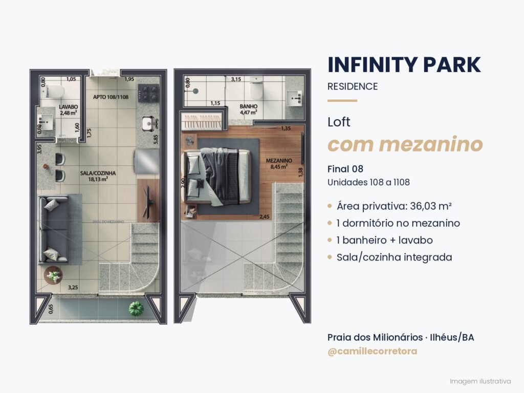 Planta loft com mezanino final 08 Infinity Park Praia dos Milionários Ilhéus