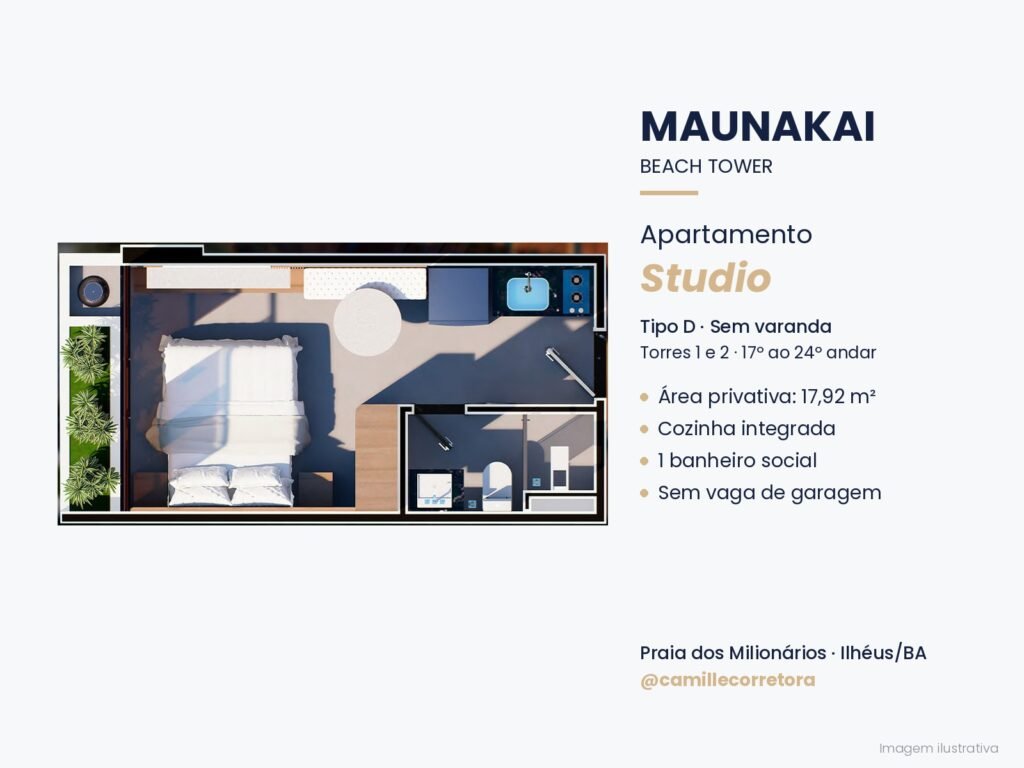 Planta studio tipo D Maunakai Praia dos Milionários Ilhéus