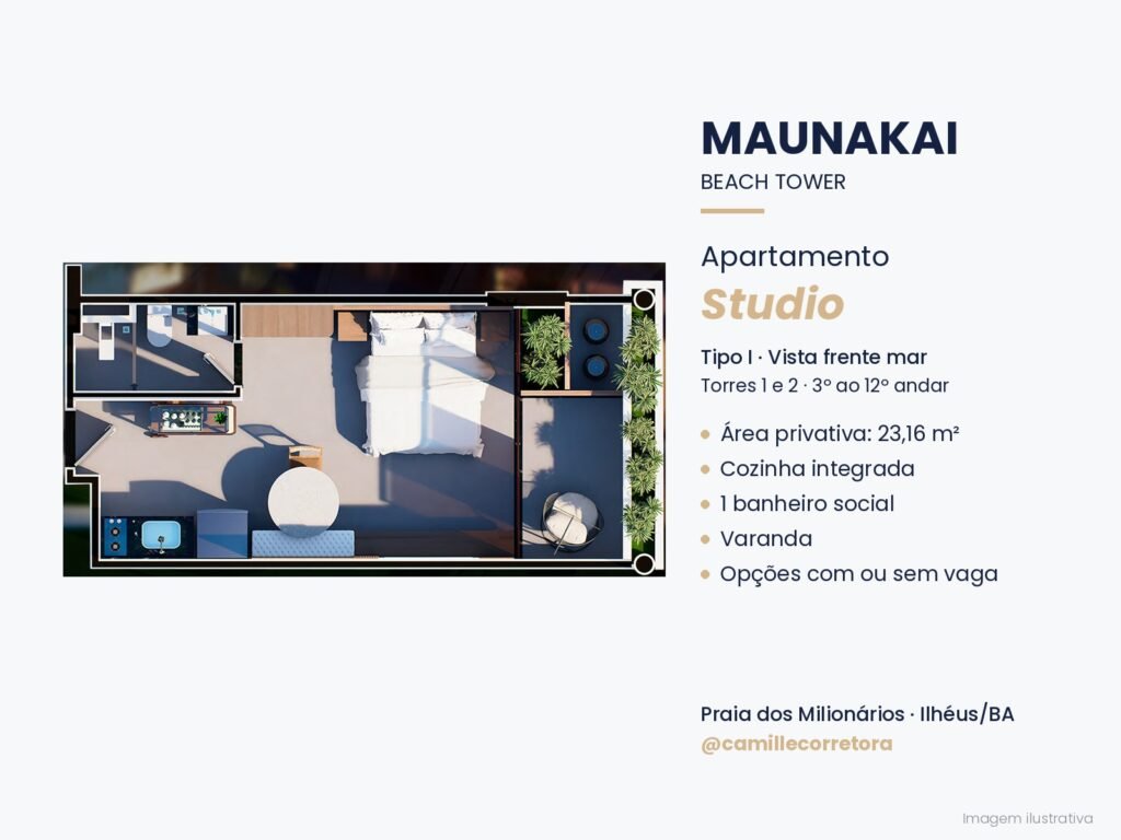 Planta studio tipo I Maunakai Praia dos Milionários Ilhéus
